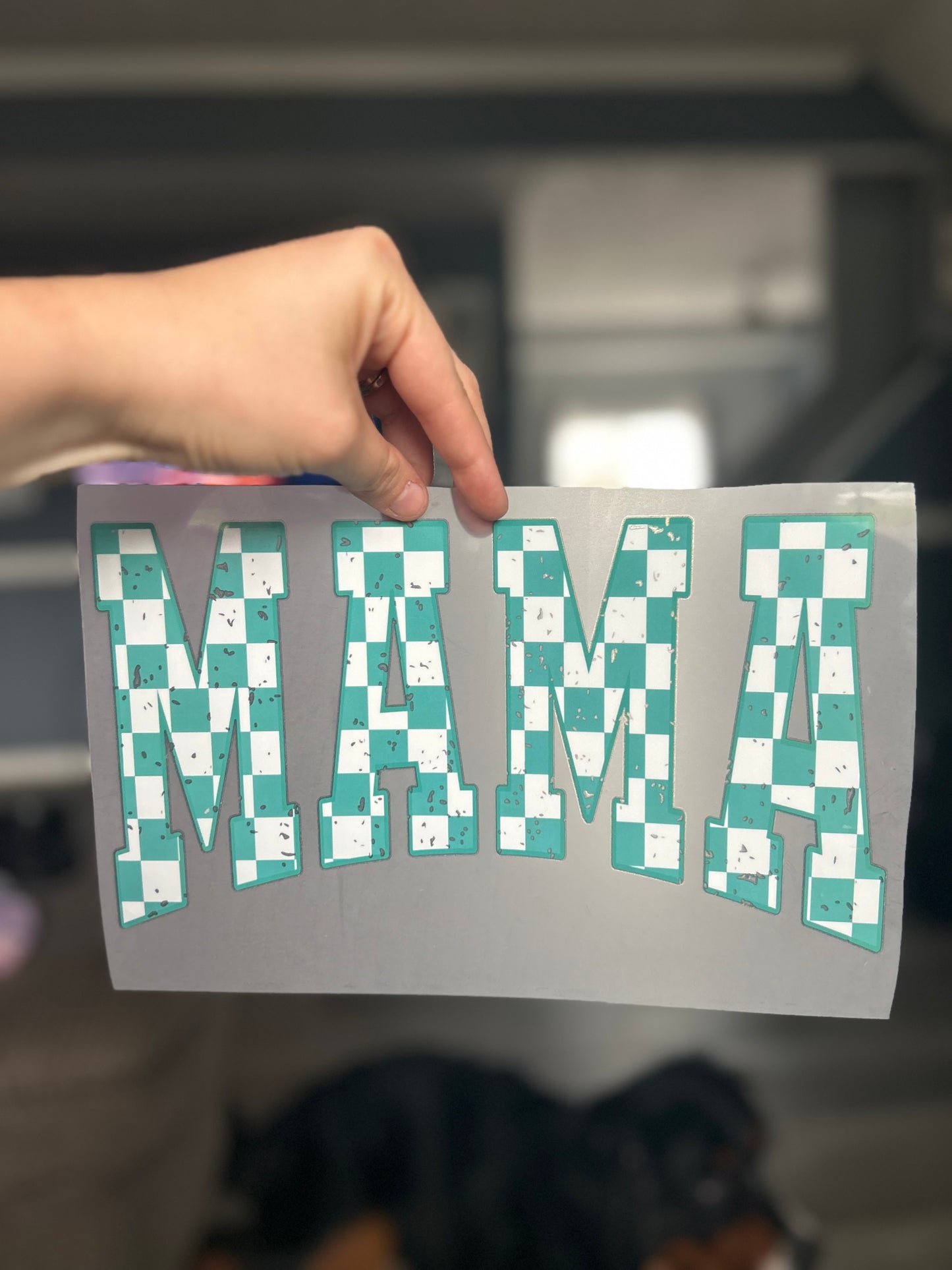 Teal mama checkered