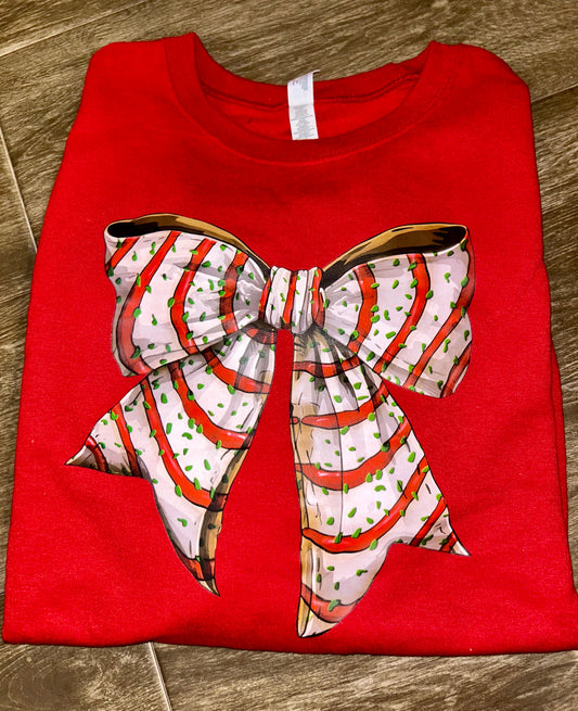 Christmas cake tree bow sweatshirt